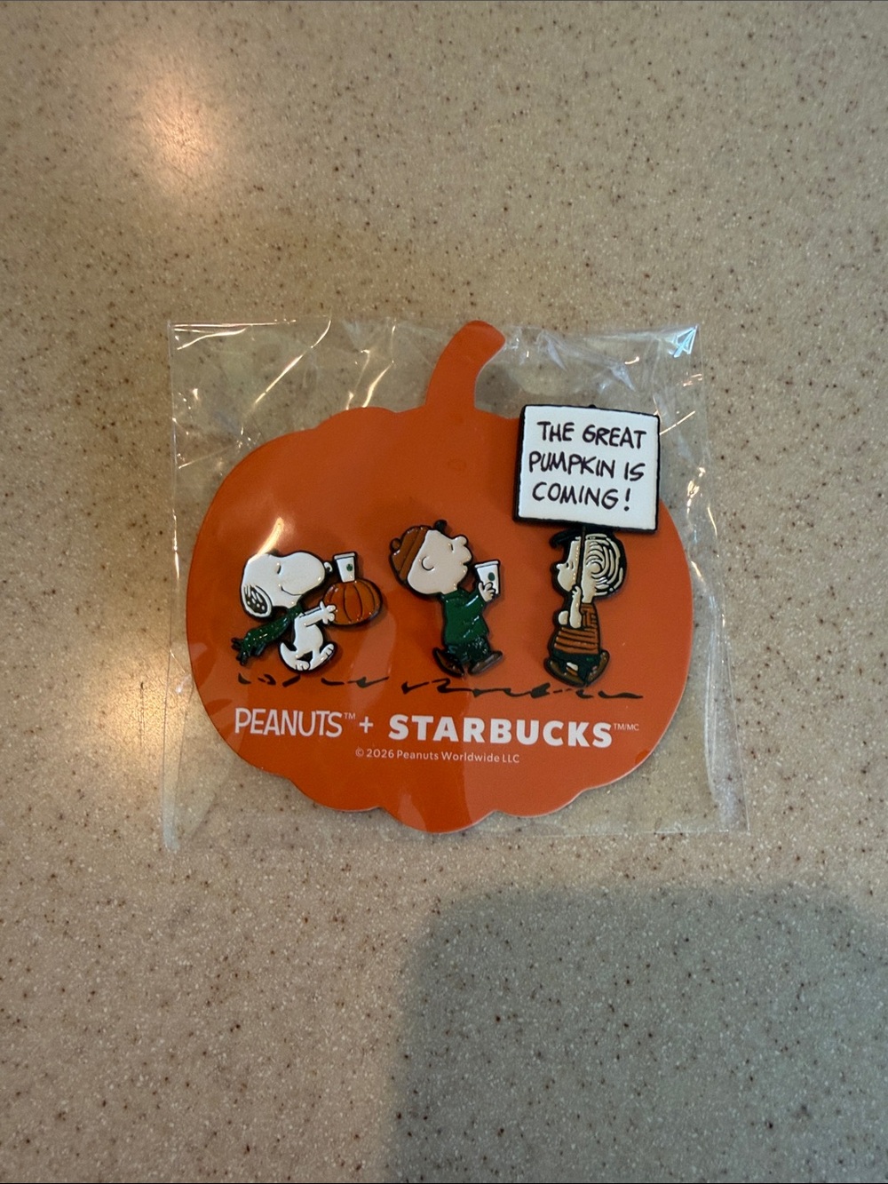 Peanuts + Starbucks Orange Pumpkin Pin with Snoopy Characters 2026